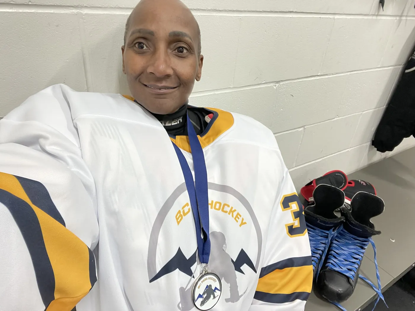 M.L. Goodlow on the ice, Para Sled Hockey